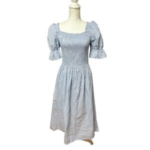 Damaris Bailey Smocked Chest Blue Gingham Print Dress Size Medium NWT